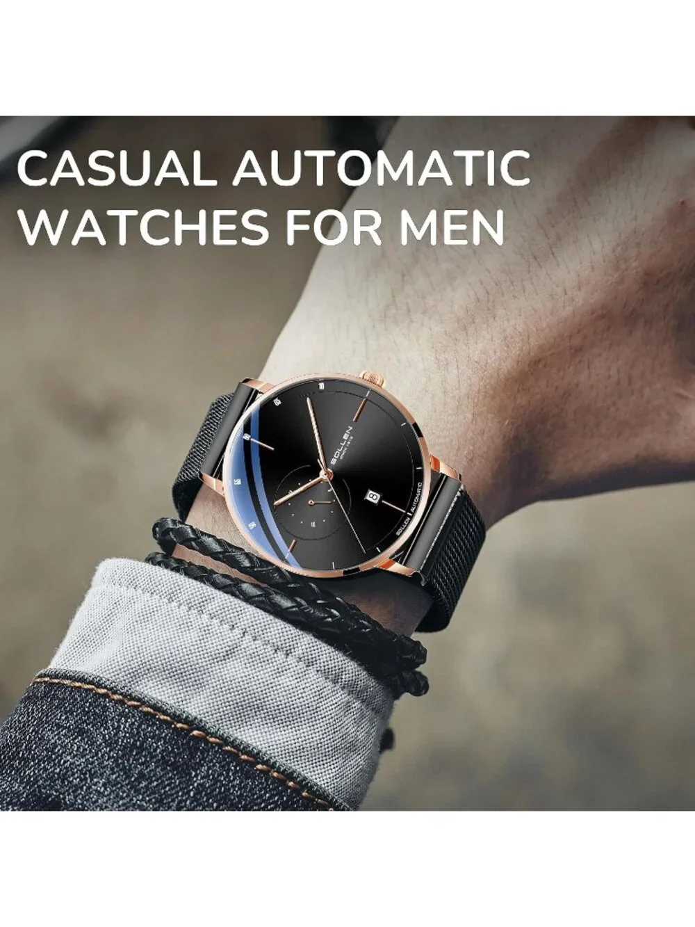 Men's Rose Gold Luxury Minimalist Original Mechanical Movement Automatic Watch